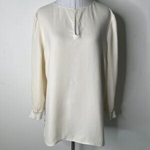 Lafayette 148 Women's White Puffed Long Sleeve Silk Blouse Size Large